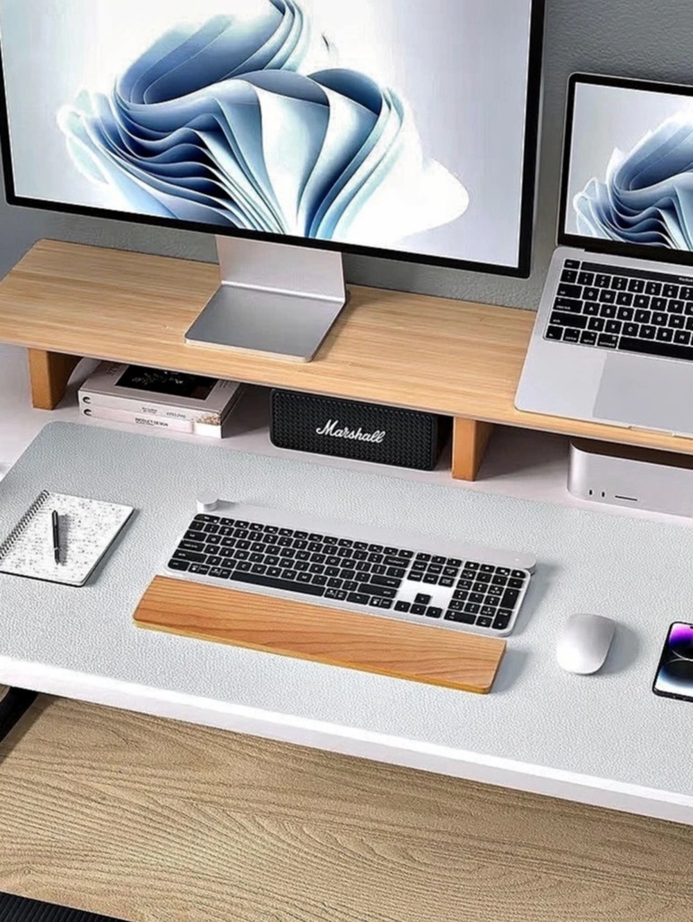36”x17” Leather Desk Pad in Barely Grey, Off-White, or Eggshell